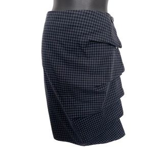 Alexander McQueen McQ Asymmetrical Black/Blue Checked Button Up Pencil Skirt 4US